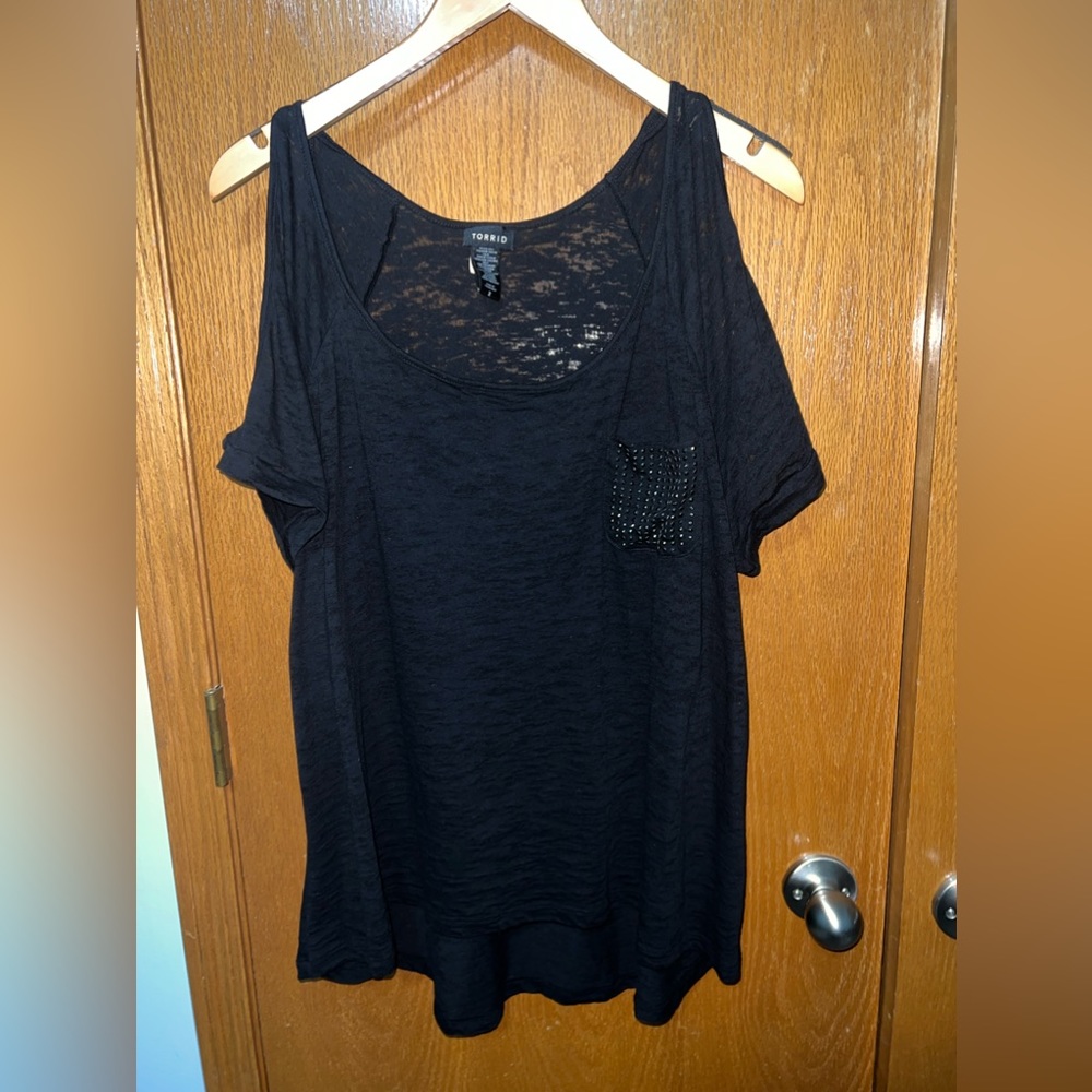 Torrid burn out cold shoulder tee